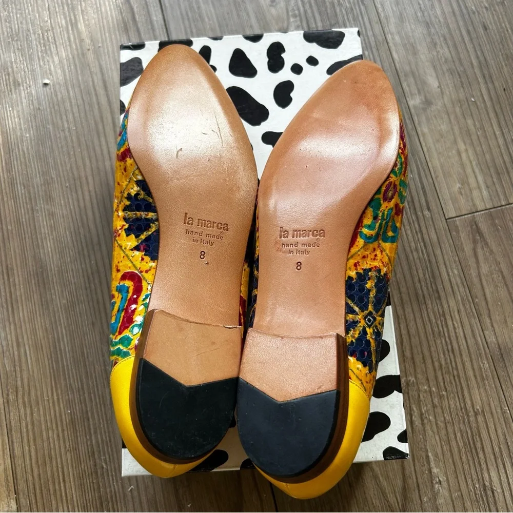 NWT Vintage Arlene La Marca yellow multicolored leather pointedtoe shoes. Sz 38.